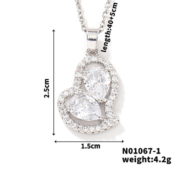 Elegant and Unique Style Brass & Glass Lock Collar Heart Pendant Necklaces for Women, Platinum, Clear, 15.75 inch(40cm)