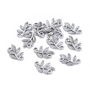 Metal Alloy Links connectors, Cadmium Free & Lead Free, Leaf, Antique Silver, 15x9x1mm, Hole: 2mm