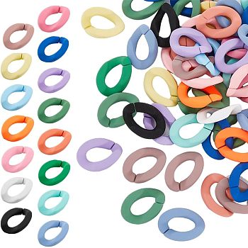 HOBBIESAY 120Pcs 15 Colors Spray Painted Acrylic Linking Ring, Quick Link Connectors, Rubberized Style, Twist, for Curb Chain Making, Mixed Color, 23x16x4.5mm, Inner Diameter: 13x7mm, 8pcs/color