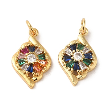 Brass Micro Pave Colorful Cubic Zirconia Pendants, Real 18K Gold Plated, Orange, 20.5x12.5x4.5mm, Hole: 3mm