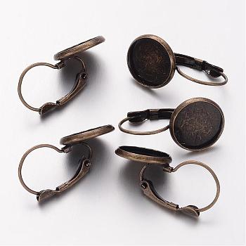 Brass Leverback Earring Findings, Lead Free, Cadmium Free and Nickel Free, Antique Bronze, Size: about 14mm wide, 25mm long, 12mm inner diameter
