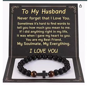 Cross Natural Tiger Eye & Frosted Black Obsidian Round Beads Stretch Bracelets for Men Women, 7-1/8 inch(18cm)