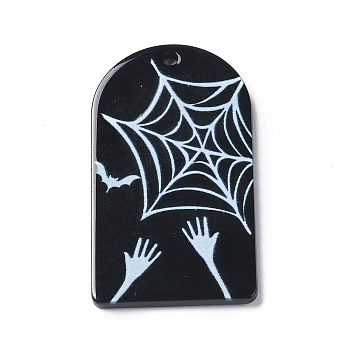 Halloween Opaque Printed Acrylic Pendants, Arch Charm, Spider, 42.5x24x2mm, Hole: 1.5mm