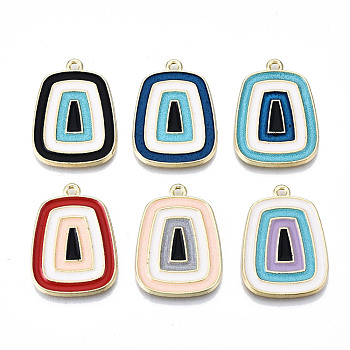 Eco-Friendly Alloy Enamel Pendants, Cadmium Free & Lead Free & Nickel Free, Trapezoid, Light Gold, Mixed Color, 29x21x2mm, Hole: 1.8mm