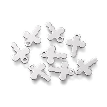 304 Stainless Steel Tiny Cross Charms, Laser Cut, Stainless Steel Color, 11x8.5x0.5mm, Hole: 1.2mm