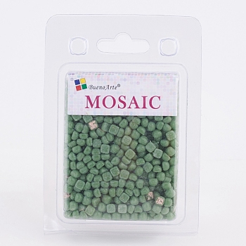 Glass Mosaic Tiles Cabochons, for Crafts Art, Imitation Jade, Square, Medium Sea Green, 4.8x4.8x3.5mm, about 200g/box