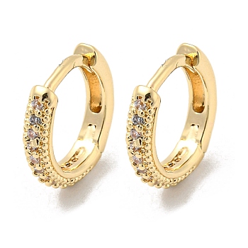 Brass Micro Pave Clear Cubic Zirconia Hoop Earrings for Women, Light Gold, 11x2.5mm