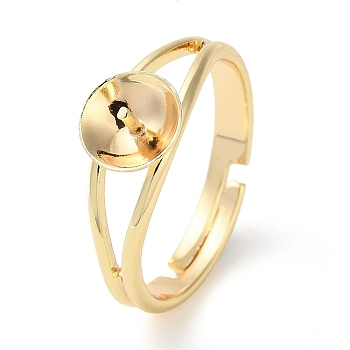 Adjustable Brass Finger Ring Settings, Rings Components, for Half Drilled Beads, Real 18K Gold Plated, Inner Diameter: 15.1mm, Tray: 6.5mm