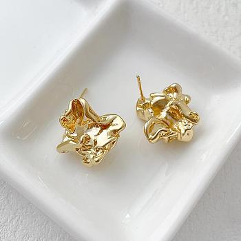 Brass Stud Earring Findings, with Vertical Loops, Twist Shape, Golden, 18x18mm