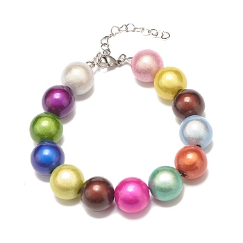 Acrylic Round Beaded Bracelet for Women, Colorful, 10-1/8 inch(25.7cm)