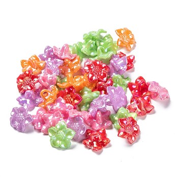Opaque AS Plastic Shank Buttons, Pearlized, Flower, Mixed Color, 16.5x17x9mm, Hole: 3mm, about 1150pcs/500g