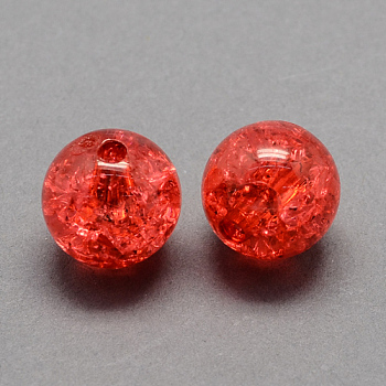 Transparent Crackle Acrylic Beads, Round, Red, 8mm, Hole: 2mm, about 1890pcs/500g