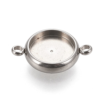 304 Stainless Steel Links Connectors Settings, Plain Edge Bezel Cups, Flat Round, Stainless Steel Color, Tray: 10mm, 18x12.5x3mm, Hole: 1.8mm
