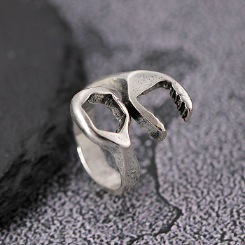 Alloy Wrench Cuff Rings, Antique Silver, Inner Diameter: Adjustable