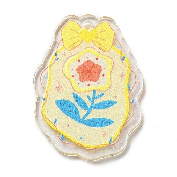 Acrylic Pendants, Flower, Yellow, 40.5x29x2.5mm, Hole: 1.8mm