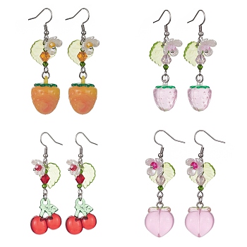 Glass & Acrylic Fruit Dangle Earrings, Cluster Earrings, Mixed Shapes, 54~60x13.5~19.5mm