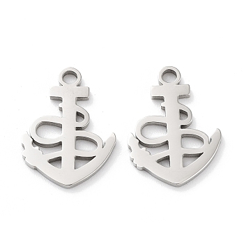 316 Surgical Stainless Steel Charms, Laser Cut, Manual Polishing, Anchor Charms, Stainless Steel Color, 15x11x1mm, Hole: 1.6mm