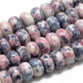 Synthetic Ocean White Jade Beads Strands, Dyed, Rondelle, Pink, 6~7x4mm, Hole: 1mm, about 98pcs/strand, 16.3 inch