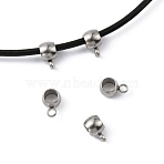 Tarnish Resistant 304 Stainless Steel Tube Bails, Loop Bails, Bail Beads fit European Chains, Rondelle, Stainless Steel Color, 5x9x6mm, Hole: 1.8mm, Inner Diameter: 4mm(STAS-M005-02)