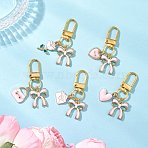 5Pcs Valentine's Day Bowknot Alloy Enamel Pendant Decorations, with Alloy Swivel Clasps, Pink, 53mm(HJEW-JM04471)