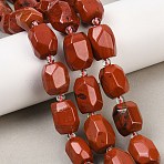 Natural Red Jasper Beads Strands, Oval, Faceted, with Seed Beads, 13~19x11~15.5x11~14mm, Hole: 0.8~1.2mm, about 17~23pcs/strand, 15.35''~15.75''(39~40cm)(G-Z147-E03-01)