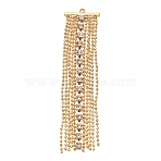 Brass Micro Pave Clear Cubic Zirconia Big Pendants, Tassel Charms, Real 18K Gold Plated, 64x15x2.5mm, Hole: 1.5mm(CU-CBAB0CF-09G)