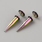 Stainless Steel Ear Taper Stretcher, Cone Gauge Earrings for Woman Men, Rainbow Color, 36.5x9.5mm(EJEW-WH0014-31B-RC)