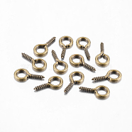 Iron Screw Eye Pin Peg Bails, For Half Drilled Beads, Antique Bronze, 13x6.5x1.5mm, Hole: 4mm, Pin: 1.5mm(X-IFIN-R211-02AB)