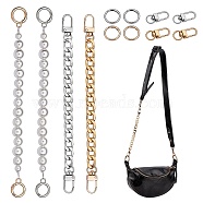 DIY Purse Making Kits, including 2Pcs Aluminum Curb Chains Purse Strap Extenders, 2Pcs Acrylic Imitation Pearl Beaded Purse Strap Extenders, 8Pcs Alloy Swivel Clasps & Spring Gate Ring, Mixed Color, Purse Strap Extenders: 20~26cm, Clasps: 3.3~9.4x3.3x9.4z0.4~2.8cm(FIND-SZ0002-67)