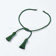 Polyester DIY Braided Bracelet Making, with Tassel, Green, 10-7/8 inch(275mm), 2mm, Hole: 2mm, Tassels: 23x6mm(MAK-K018-A12)