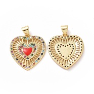 Brass Cubic Zirconia Pendants, with Enamel, Heart Charm, Colorful, 22.5x20x2.5mm, Hole: 3x5mm(ZIRC-I062-28A-G)
