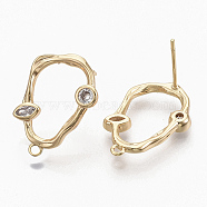 Brass Cubic Zirconia Stud Earring Findings, with 925 Sterling Silver Pins and Loop, with S925 Stamp, Nickel Free, Teardrop, Real 18K Gold Plated, Clear, 20x14mm, Hole: 1.2mm, Pin: 0.7mm(KK-S354-229-NF)