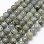 Natural Labradorite Beads Strands, Round, Faceted, 10mm, Hole: 1mm, about 39pcs/strand, 15.1 inch(38.5cm)(G-P322-28-10mm)