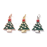 Christmas Style Brass Micro Pave Clear Cubic Zirconia Pendants, with Colorful Enamel & Jump Rings, Long-Lasting Plated, Christmas Tree, Mixed Color, 17x12x2mm, Hole: 3mm, Jump Ring: 5x1mm(ZIRC-Z008-02)