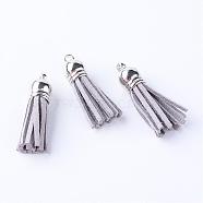 Faux Suede Tassel Pendant Decorations, with CCB Plastic Cord Ends, Platinum, Gainsboro, 35~37x10mm, Hole: 1.8mm(FIND-T002-A28)