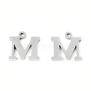 201 Stainless Steel Charms, Alphabet, Letter.M, 8.5x8.5x1mm, Hole: 1mm(STAS-N091-176M-P)