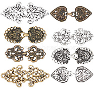 8 Sets 4 Style Alloy Hook Button and Alloy Interlocking Clasps, for Garment Accessories, Mixed Color, 48x19x7.5mm, Hole: 2mm, 1 set/color, 2 colors/style(BUTT-GF0001-04)