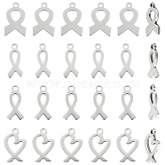 32Pcs 4 Styles 201 Stainless Steel Charms, Awareness Ribbon Charms, Stainless Steel Color, 14~14.5x6.1~9x1~1.1mm, Hole: 1.2~1.6mm, 8pcs/style(STAS-UN0043-89)