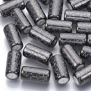 Electroplate Glass Beads, Column with Vine Pattern, Gray, 20x10mm, Hole: 1.2mm, about 50pcs/bag(EGLA-N003-03E)