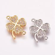 Brass Micro Pave Cubic Zirconia Links, Clover, Mixed Color, 14.5x16.5x2mm, Hole: 1mm(ZIRC-E118-13)