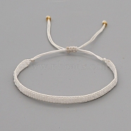 Miyuki Seed Braided Bead Bracelet, Flat Band Friendship Bracelet for Women, White, 11 inch(28cm)(BJEW-A121-01D)