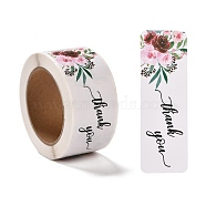 Flower Pattern Paper Gift Tag Stickers, Rectangle with Word Thank You Adhesive Labels Roll Stickers, for Party, Decorative Presents, White, 2.8cm, about 120pcs/roll(DIY-C011-02A)