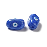 Opaque Glass Beads, with Enamel, Oval with Evil Eye, Blue, 19~20x10.5~13x10~11mm, Hole: 1.4mm(GLAA-E039-01C)