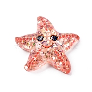 Marine Organism Theme Resin Cabochons, with Glitter Power, Starfish, 28x30.5x8mm(RESI-Q010-01E)