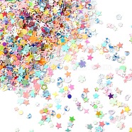 Plastic Sequins Beads, Golden Sheen, Sewing Craft Decoration, Sakura/Heart/Star, Mixed Color, 1.5~4x3~5x0.2~0.3mm, about 193000pcs/500g(KY-C014-07)