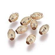 Electroplate Brass Textured Beads, Long-Lasting Plated, Oval, Light Gold, 8x5mm, Hole: 2mm(KK-F789-30G)