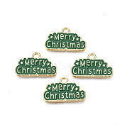 Rack Plating Alloy Enamel Pendants, Cadmium Free & Nickel Free & Lead Free, Light Gold, Word Merry Christmas, Dark Green, 12.5x20x1.5mm, Hole: 1.8mm(X-ENAM-N055-173B)