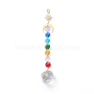 Electroplate Octagon Glass Beaded Pendant Decorations, Suncatchers, Rainbow Maker, with 304 Stainless Steel Split Rings, Clear Faceted Glass Pendants, Round Pattern, 202mm(HJEW-JM00775-01)