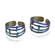 304 Stainless Steel Hollow Wide Cuff Ring, Rainbow Color Open Ring for Women, US Size 8 3/4(18.7mm)(RJEW-N038-103)