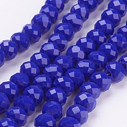 Imitation Jade Glass Bead Strands, Faceted, Rondelle, Blue, 6x4mm, Hole: 1mm, about 89pcs/strand, 15.6 inch(GLAA-F001-6x4mm-01)